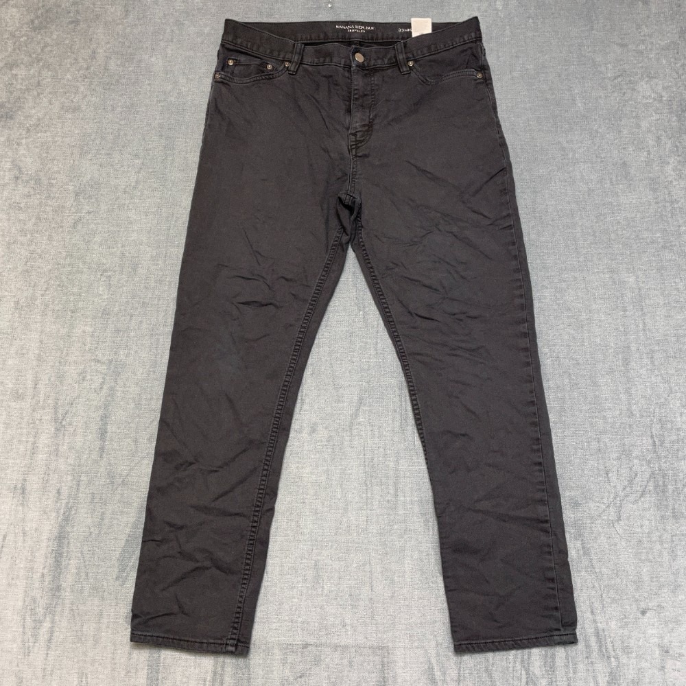 Banana Republic Traveler Pant Mens 33x30 Black Cotton Straight Zip Fly Mid Rise
